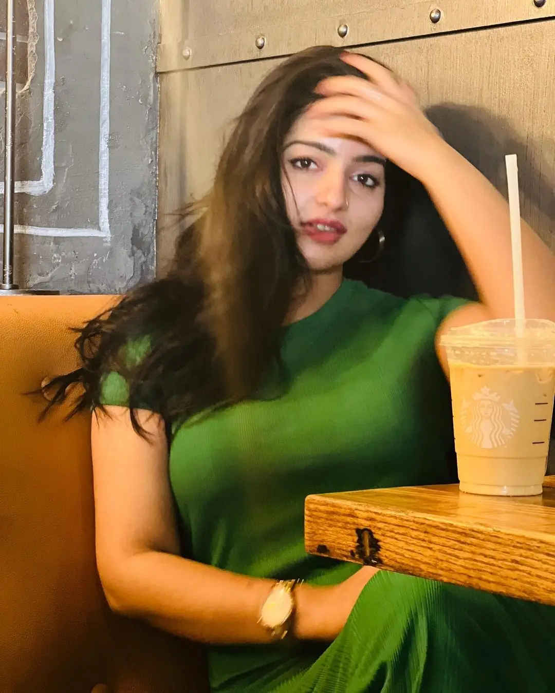 Malayalam Girl Malavika Menon In Green Dress Long hair